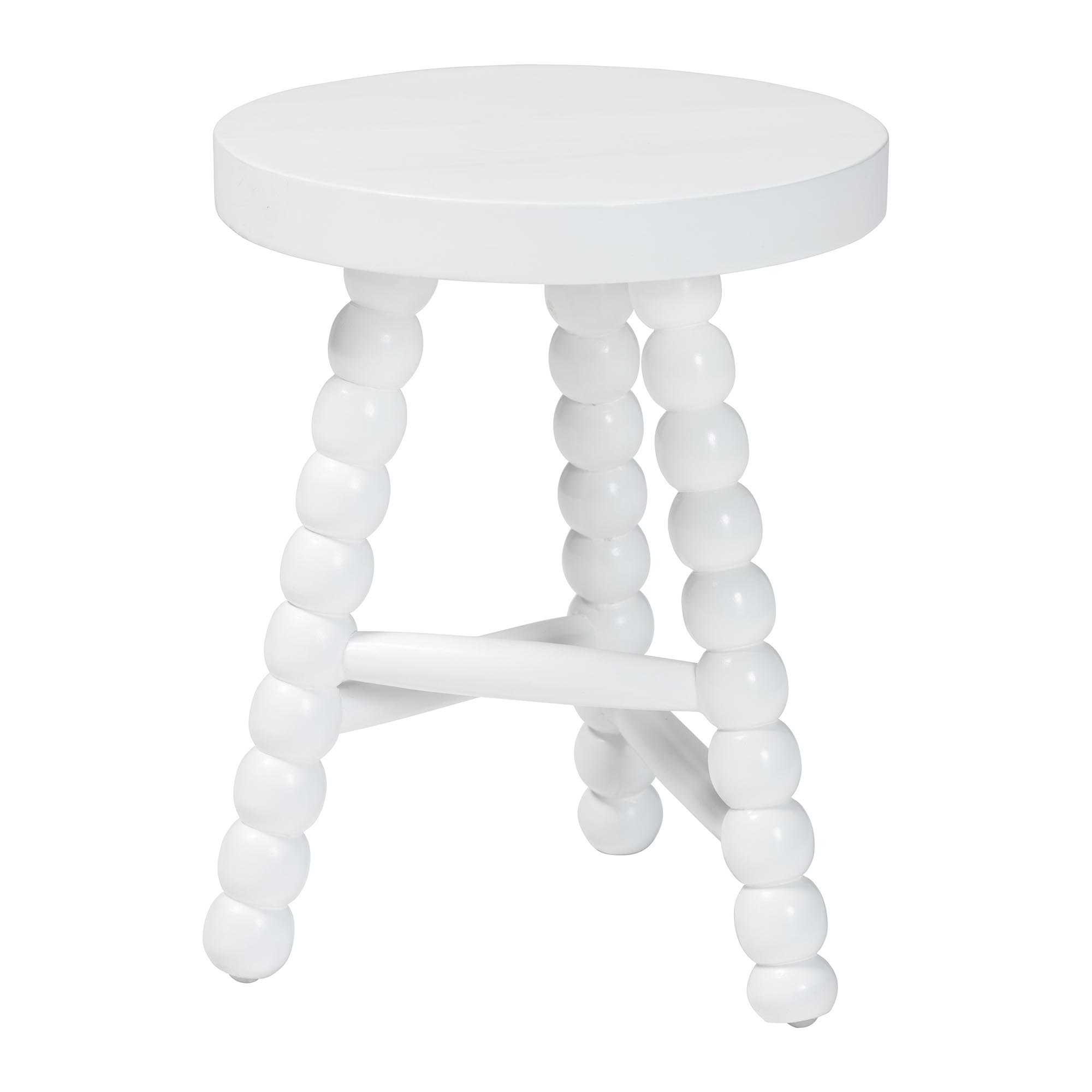 bali & pari David Acacia Wood Multipurpose Accent Stool - Turned Bobbin Decorative Side ottoman with Tripod Base, White
